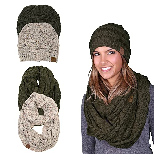 Funky Junque Cozy Winter Knit Beanie & Infinity Scarf Set for Women - Solid Colors, Confetti Designs, Value Packs3