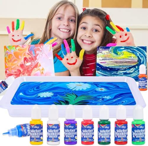 Ulikey Marbling Paint Art Kit for Kids, 10 Colors Marbling Paint Art Kit, Water Marbling Paint Art Kit, Painting on Water, DIY Water Art Paint Set, Arts and Crafts for Girls & Boys Ages 6+ Craft Kits