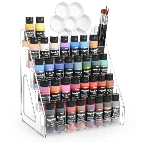 Image of CELSOL 5-Tier Acrylic Paint Organizer - Clear Snap-On Storage Rack for Paints & Art Supplies, Elevated Design for Versatile Storage, No-Tools Setup & Quick Access, Larger Capacity & Smaller Footprint