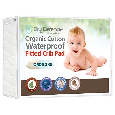 Organic Cotton Waterproof Fitted Crib Pad - Natural Baby Crib Mattress Cover & Protector - Unbleached, Non-Toxic & Hypoallergenic (28" x 52" x 7") Cover