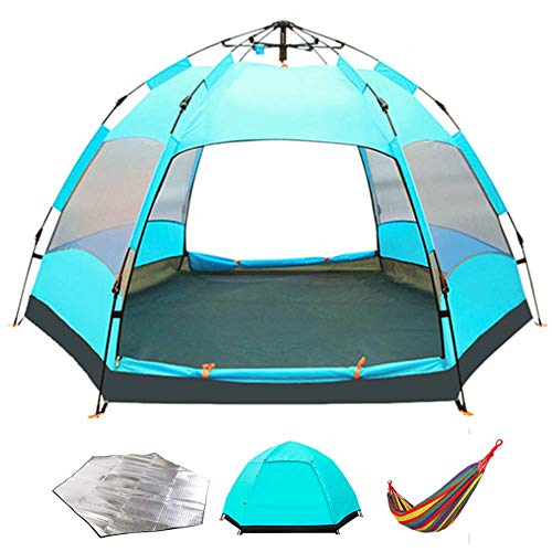 Tente 3-5 personne hexagonale pop-up portable et légère avec abri soleil intégré