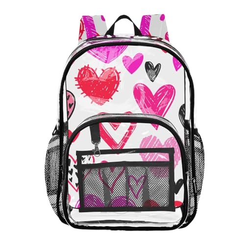 Travel Clear Backpack Floral Girls Backpack for Kids Approved Transparent Bag Hearts Styles