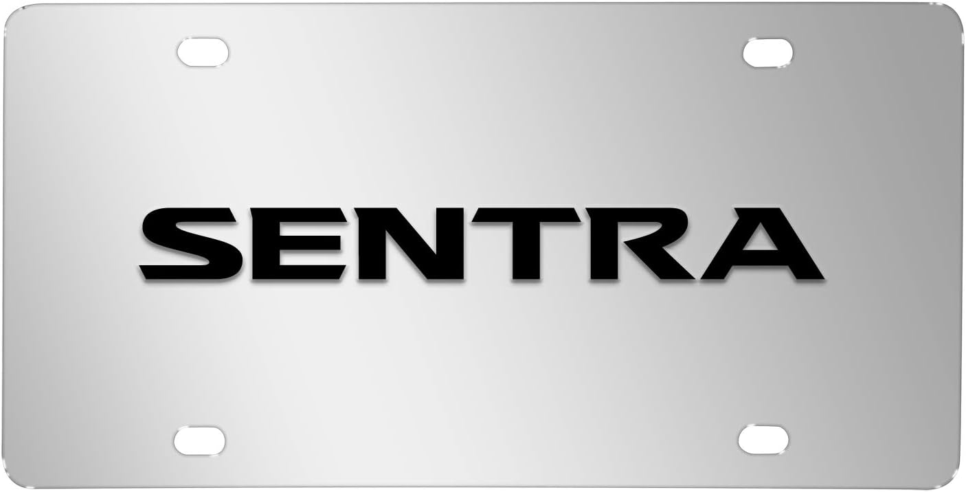 iPick Image for Nissan Sentra 3D Black Logo Mirror Chrome Stainless Steel License Plate