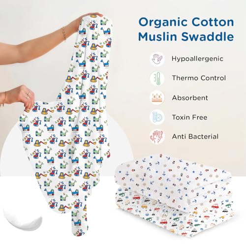 Image of Mee Mee 100% Muslin Cotton Baby Swaddle Wrappers Set (PK-3)| Baby Towel| Soft, Quick-Drying & Highly Absorbent Blanket | Printed Mulmul Swaddle Cloth,Newborn Essentials (Multicolour, 120x100 cm)