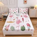 Flamenco Tropical Sabana Bajera Microfibra, Tema Animal De Verano Sabana Bajera Ajustable Suave Cómoda Transpirable, Cama Juego De Sabanas para Colchón De 30Cm, Beige, 135X190Cm