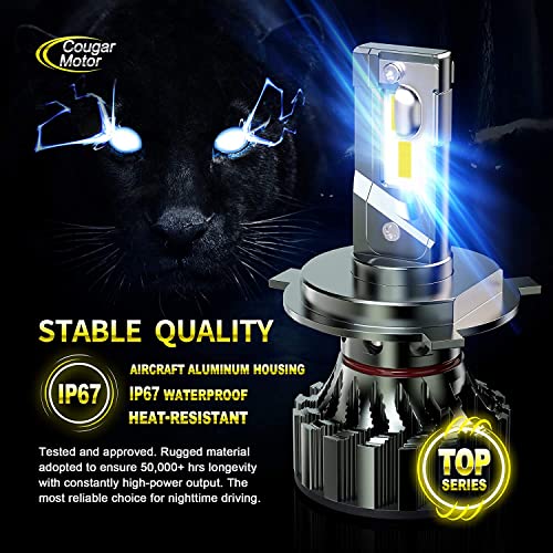 Cougar Motor Flagship H4 LED Bulbs, Super Bright 20000LM 6500K Conversion Kit - Cool White (9003), Halogen Replacement