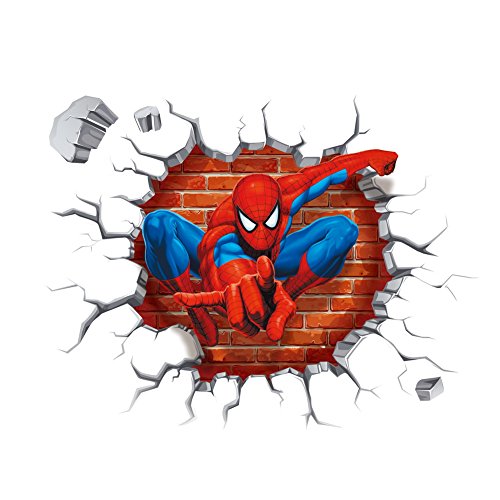 Spiderman 3D Cracked Children Themed Art Wall Sticker, 18X20-Inch - //coolthings.us