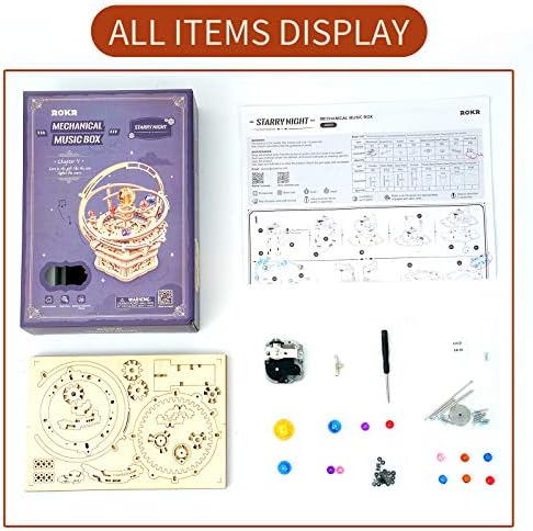 ROKR 3D Wooden Model Kits for Adult Starry Night Music Box Mechanical Model Assembly Wooden Puzzle Birthday Gifts for Teens and Adults