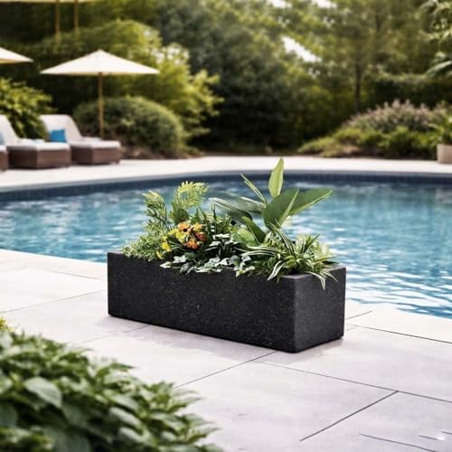 Image of Go Hooked Recta R Black Planter Pot (21x8 Inch) | Big Size Outdoor & Indoor Pot for Plants | Modern Design Lightweight & Durable Rectangle Polymer Flower Pot for Balcony, Terrace & Garden