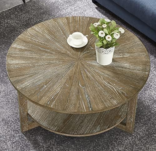 Gexpusm Round Wood Coffee Table, Natural Wood Coffee Table, Round Solid Wood Center Large Circle Coffee Table for Living Room, 35.3x35.3x17.8IN