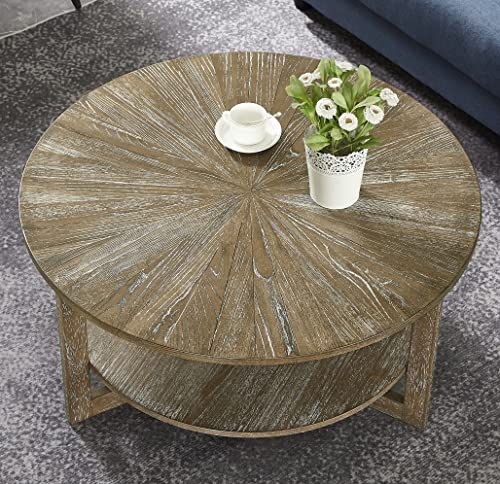 Gexpusm Round Wood Coffee Table, Natural Wood Coffee Table, Round Solid Wood Center Large Circle Coffee Table For Living Room, 35.3X35.3X17.8In #TOP3