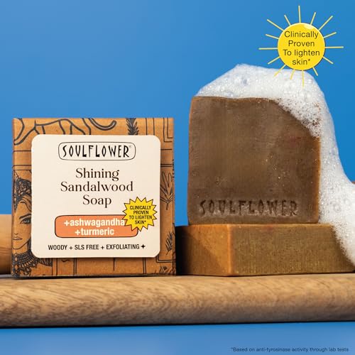Image of Soulflower Sandalwood Soap, Protection for Every Ghar, Cleansing, Tan Removal, Magic Wash for Face, Body with Ashwagandha, Tulsi, Triphala, Neem | 100% Natural, Handmade for All Skin Types, 100g