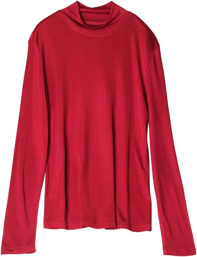 Women's Mulberry Silk Thermal Underwear Long Johns Top Mock Neck Lightweight Silk Shirt Baselayer Undershirts Blouse