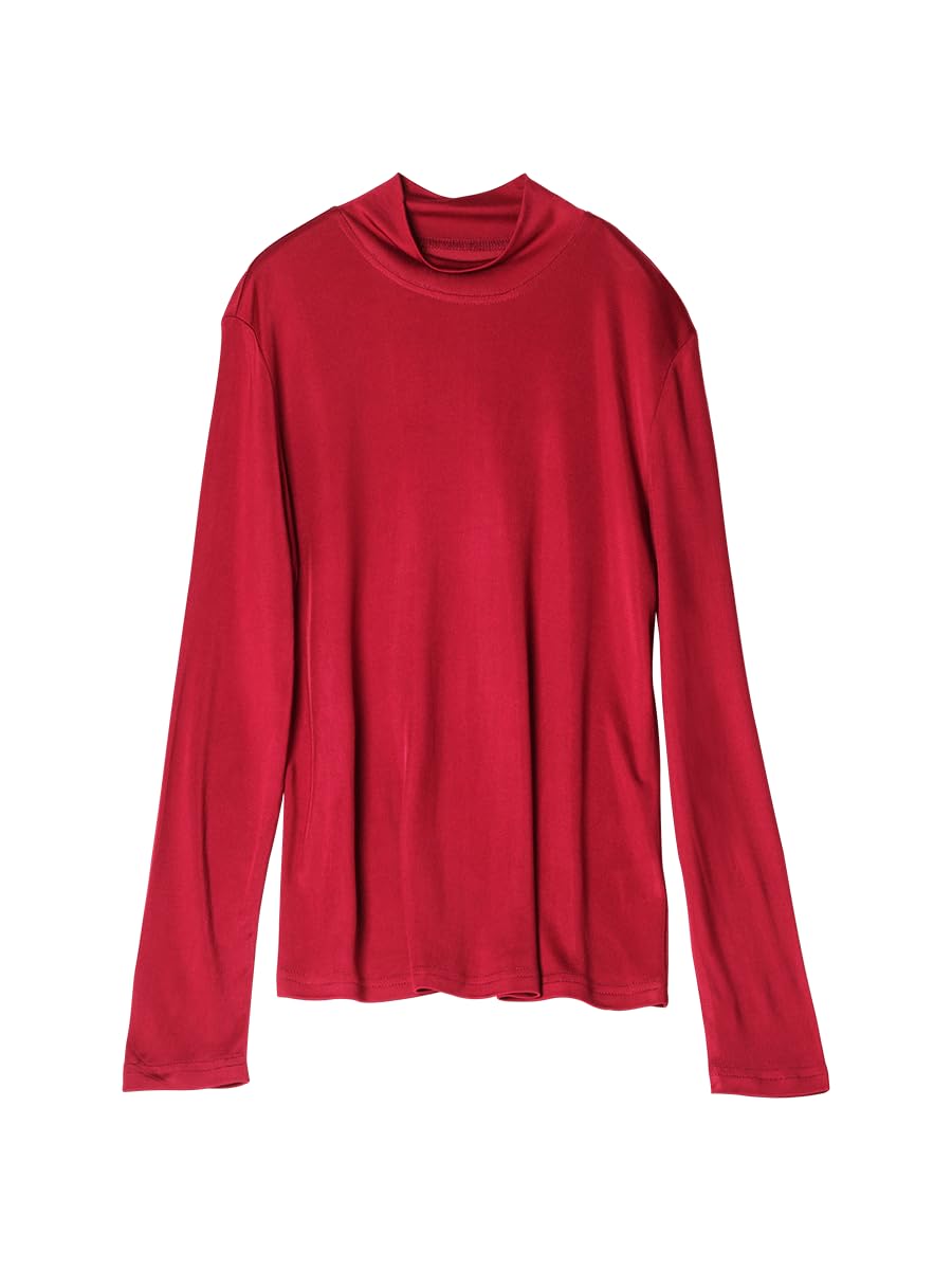 Sous-vêtement thermique en soie de mûrier pour femme, haut long à col montant, chemise légère en soie