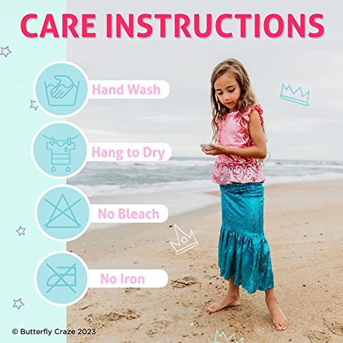 Butterfly Craze Little Girl's Mermaid Costume, Top/Dress With Skirt - Perfect For Birthday Parties, Halloween, School Fairs Or Pretend-Play Or Dress-Up, Pink Top, Turquoise Skirt, Medium (3-4Yrs) #TOP3