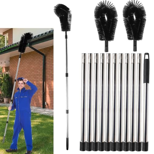 Outils de nettoyage de gouttière télescopiques réglables de 4,3 m avec 2 têtes de brosse, brosse de gouttière hérisson pour feuilles, débris, fenêtre