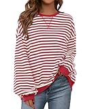 BTFBM Womens Oversized Striped Sweatshirt Crewneck Long Sleeve Pullover Top Casual Y2K Fall Clothes 2025 Workout Shirt(Red White, Medium)