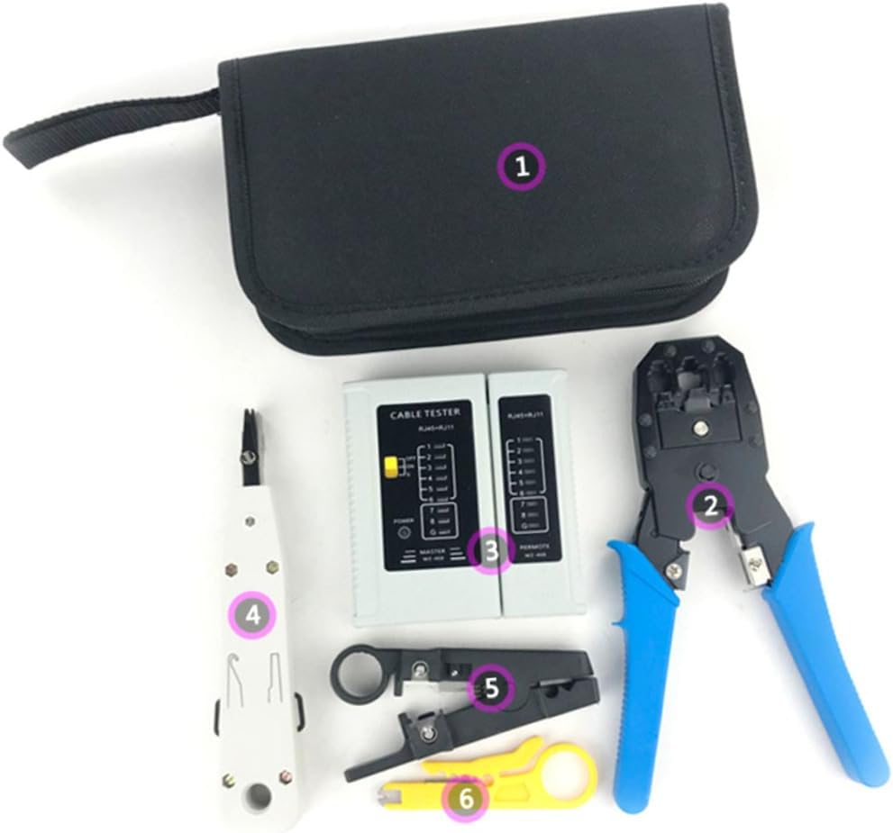 TEHAUX Professional Network Tool Repair Kit Durable Ethernet Crimping Tools for Computer Maintenance Portable with Cable Tester Pliers and Connectors