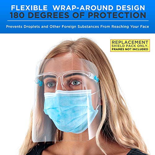 Image of TCP Global Salon World Safety Replacement Face Shields Only (Pack of 10), Glasses Frames Not Included - Fits Most Brands, Ultra Clear, Full Face, Protect Eyes Nose Mouth, Anti-Fog PET Plastic, Goggles