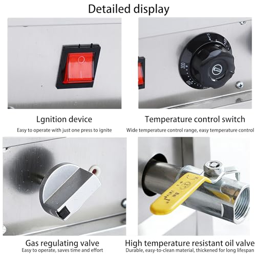 Freidora de gas comercial con termostato de 300 grados y bandeja de drenaje 7