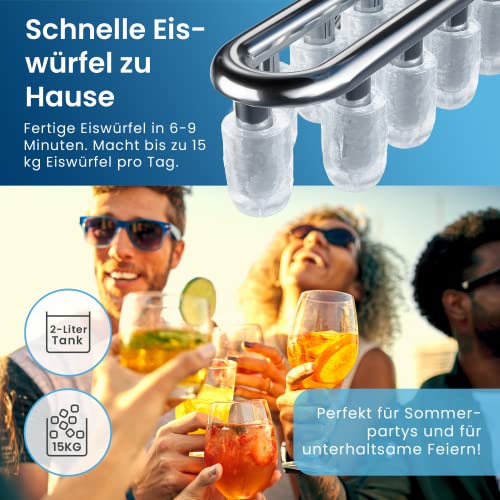 Foto von Pro Breeze Eiswürfelmaschine, 12-15 kg Eiswürfel pro Tag, Zubereitung in 6-9 Minuten, Eiswürfelbereiter mit Sichtdeckel, 2L Wassertank, 2 Eiswürfel Größen, Selbstreinigungsfunktion, Ice Maker, Weiß