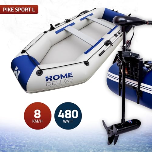 Home Deluxe - Schlauchboot Pike Large inkl. Motor - Material: strapazierfähiges PVC- Maße: LxB ca. 330 x 136 cm - für bis zu 5 Personen I Beiboot, Motorboot, Ruderboot
