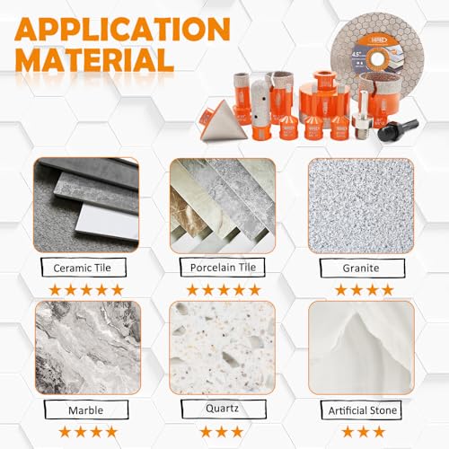 Image of BGTEC Diamond Hole Saw Kit - 12PCS 6 /6 /8 /19 /35 /50 /65mm Drill Bits+20mm Milling Finger Bit+50mm Chamfering Bit+SDS /HEX+115mm Tile Blade for Porcelain Tile Ceramic Granite Marble Stoneware