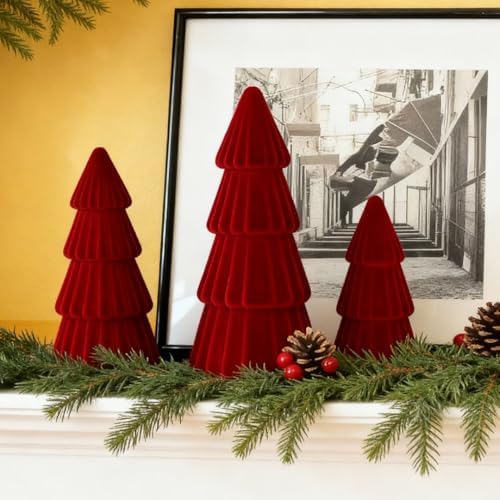 Amazon.com: Joyhalo Tabletop Christmas Trees, Set of 3 Velvet Christmas ...