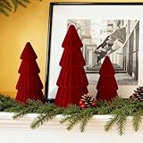 Joyhalo Tabletop Christmas Trees, Set of 3 Velvet Christmas Trees Indoor Xmas Decoration Centerpieces for Table, Mantel, Holiday, Party and Home Decor, Red