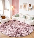 ROHATIM Tapis en peluche rond pour chambre à coucher, salon, fille, tapis doux et moelleux pour la chambre à coucher (violet rose, diamètre 120 cm, rond)