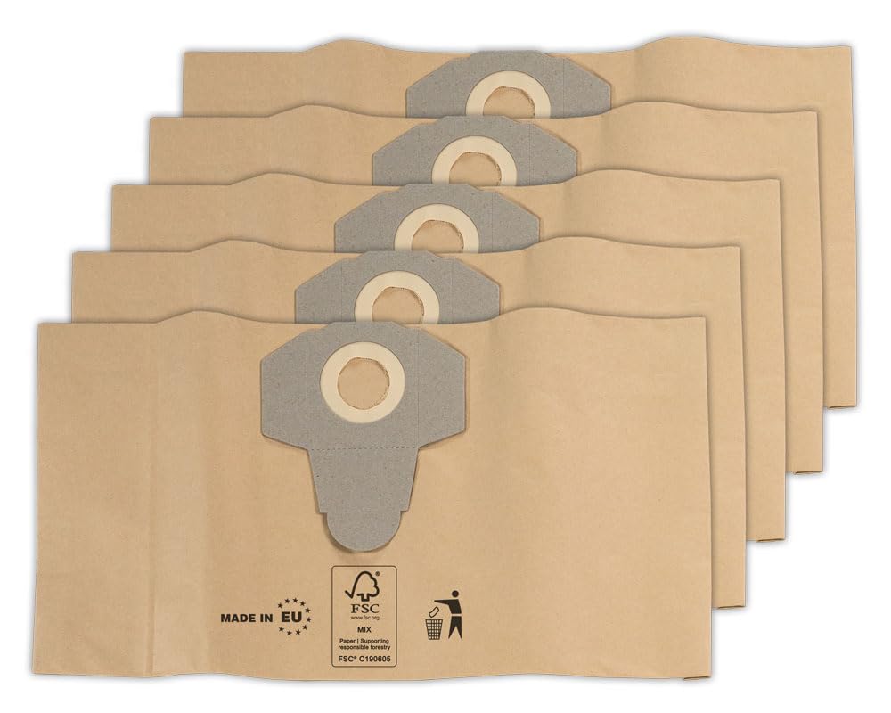 5 sacchetti per aspirapolvere di carta per Parkside PNTS 1250, 1250/9, PNTS 1300 A1 B2 C3 D3 E4 F5 PWD 12 A1, PAS 500 D3 multistrato, resistenti agli strappi, 50% più lunga durata, sacchetti