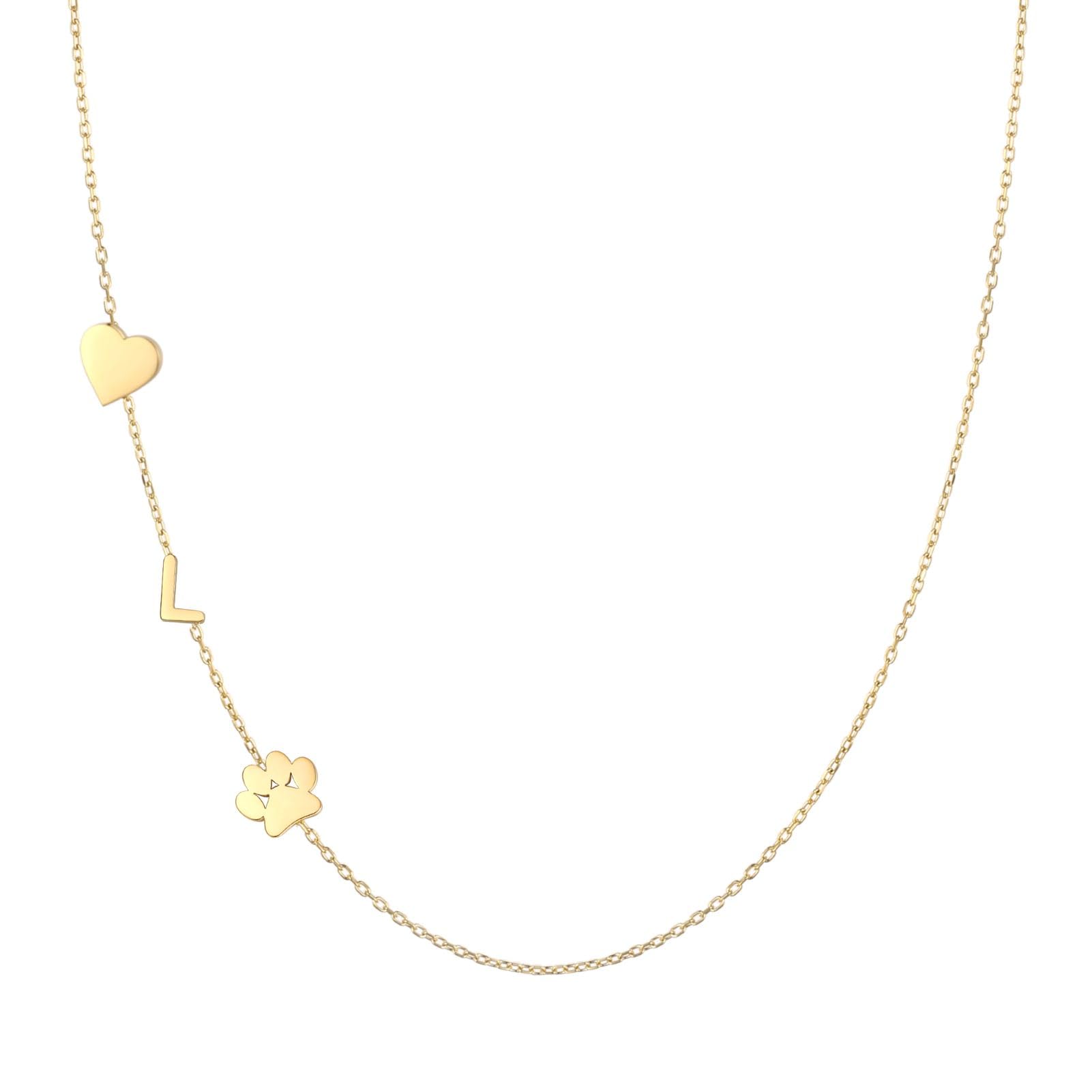 GINAZL Personalized Sideways Paw Print and Initial Necklace, Dog Cat Mom Gift Pet Memorial Gifts Mothers Day for Women