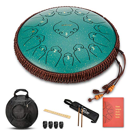 14 Inch 15 Note Steel Tongue Drum Percussion Instrument Lotus Hand Pan Drum with Ultra Wide Range and Drum Mallets Carry Bag - Thumbnail 6