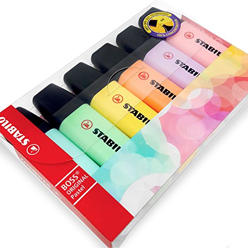 Stabilo Boss Pastel Highlighter Marker Pens - Full Range Set of 6 in Handy Wallet