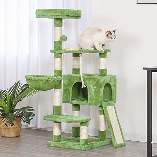 Image of Heybly Cat Tree Cat 46 inches Tower for Indoor Cats Multi-Level Cat Furniture Condo with Feeding Bowl and Scratching Board Green HCT010SGR
