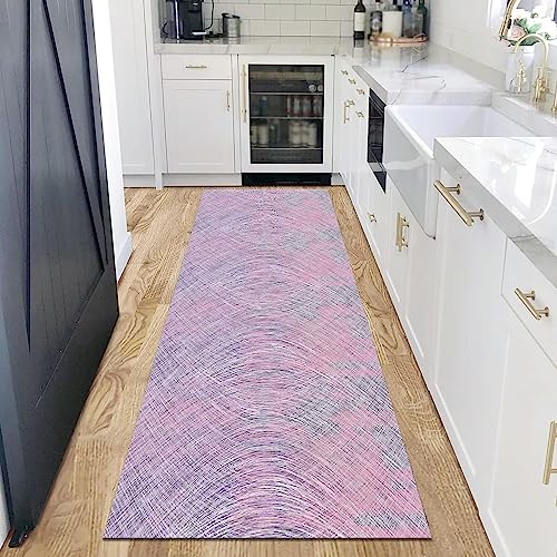 Tapis de couloir antidérapant lavable 80x500cm multicolore rose violet gris
