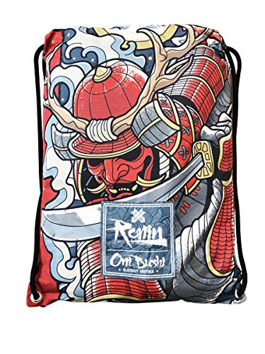 Bolsa esportiva Ronin Gi – Mochila de cordão Oni Bushi-Draw – Bolsa esportiva de contato para BJJ, Karate, Judo, TKD, Kempo Gis – Bolsa de transporte de equipamentos para mulheres, homens e crianças – 100% poliéster – Bolsa resistente estampada