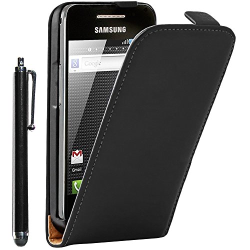 ebestStar - Coque Compatible avec Samsung Ace Galaxy S5839i, S5830, S5830i Etui Housse PU Cuir Rabat Ultra Fin (Ultra Slim Case) + Stylet, Noir [Appareil: 112.4 x 59.9 x 11.5mm, 3.5'']