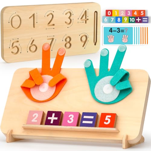 Image of Educational Toys for 3-5 Year Old, Double-Sided Math Manipulatives Number Counting Blocks Writing Practice Board for Kids, Preschool Learning Toys for Toddlers 2-4 Years Christmas Montessori Gifts