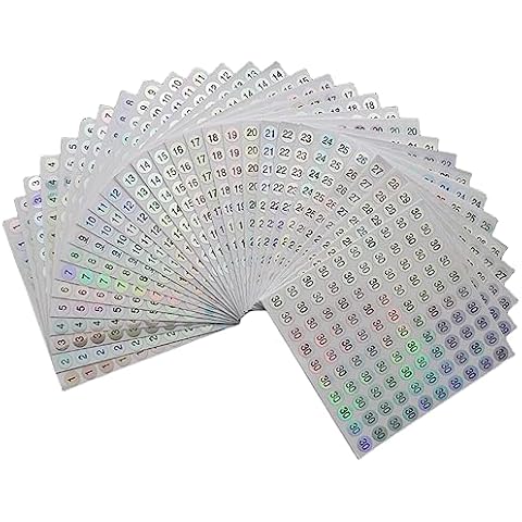 WBQMUNY 30 Sheets 1 to 30 Waterproof Reflective Laser Number Stickers,Round Self Adhesive Stickers/Inventory/Storage Organizing Stickers Cover