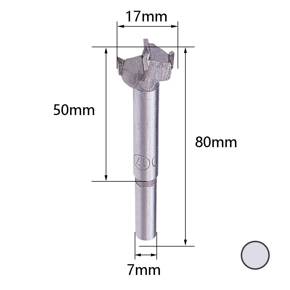 Wenheww 2Pcs Forstner Drill Bits, 17mm/0.67" Cemented Carbide Wood Cutter Tool, Woodworking Hole Saw Drilling Tool, 80mm Length 7mm Round Handle Dia Cutter for Wood Plastic Plywood, Gray
