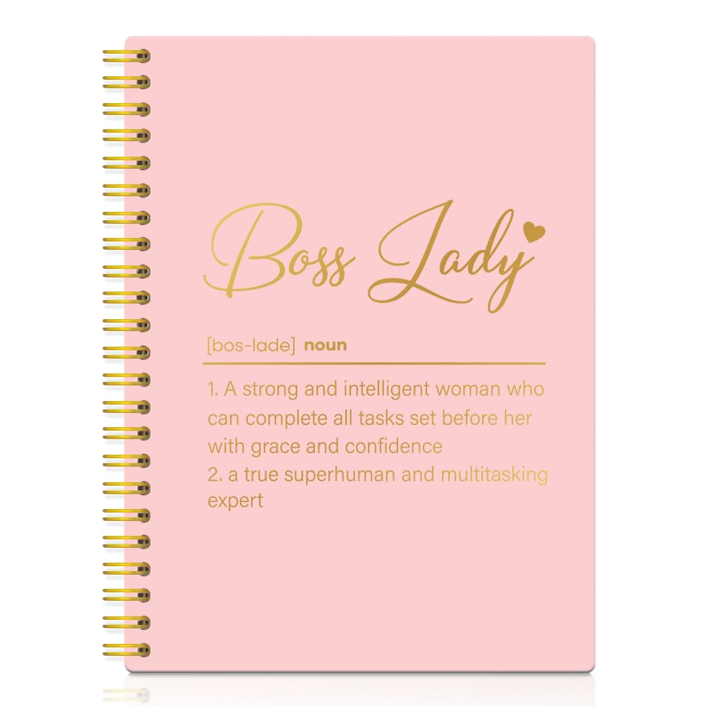 Carnet à spirale Funny Lady Boss en couverture rose élégante pour styliser votre bureau