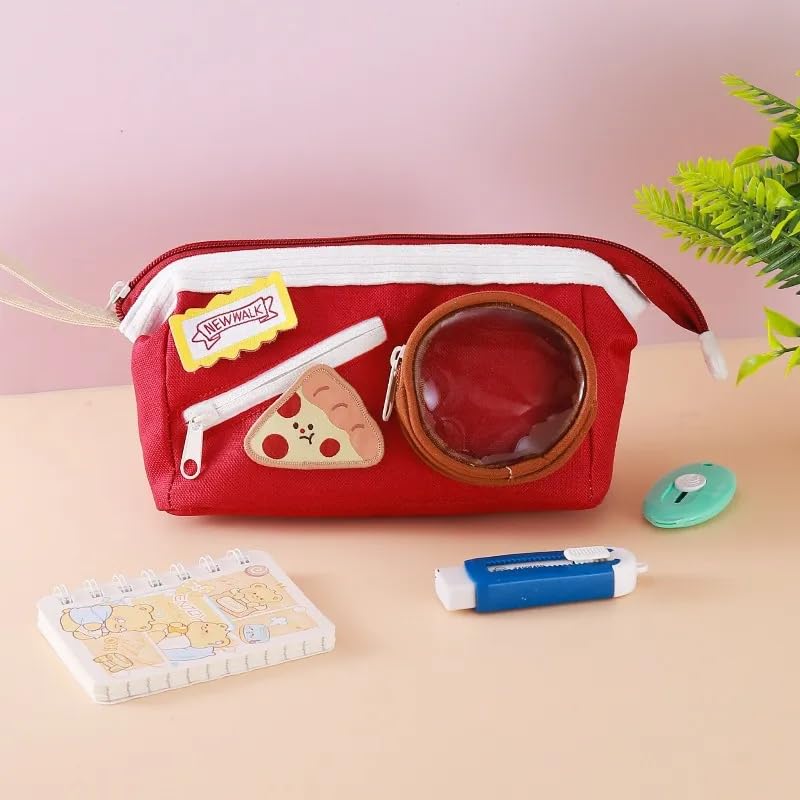 Image of Invite Large Capacity Cute Aesthetic Pencil Case with Multi Compartments, Multi-Pocket Pastel Pen Pouch Organizer with Zipper, Kawaii School Supplies Bag for Girls, Teens & Students (Cheese Pizza)