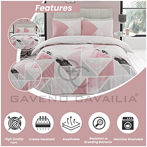 GC GAVENO CAVAILIA Metalic Marble Duvet Cover Sets, Reversible Triangle Bedding Double Bed Set, Washable Quilt Covers, Pink - Image 4