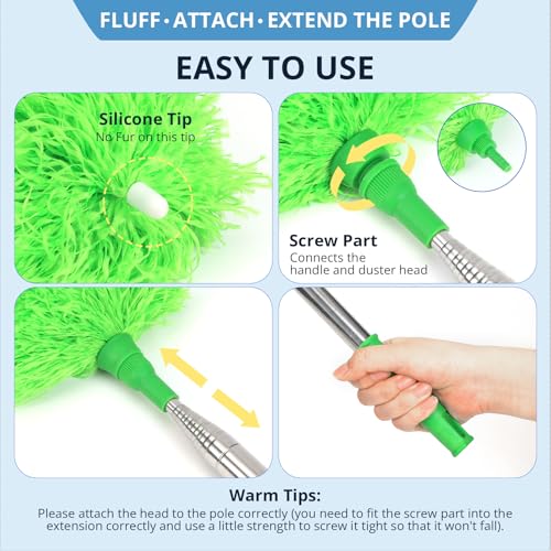 Image of ZZ LAZYCOTTAGE Ceiling Fan Cleaner Duster, Microfiber Feather Duster with Adjustable 91.5 inch Telescopic Pole & Flexible Head, Extended Dusters for Ceiling Fan, Vents, Home, Blinds, Cars