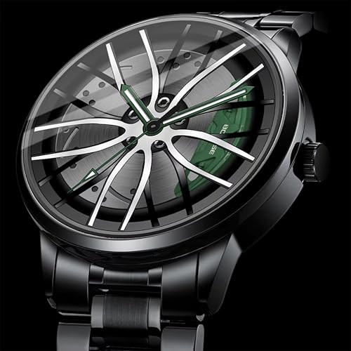Image of GOLDENIZE FASHION Branded Men's Sport Quartz Watch Car Wheel Dial Rotating Casual Fashion Stainless Steel Alloy Men Multicolour Luxury Watches Wheel Dial Men's Metal Watch Gift Creative Watch
