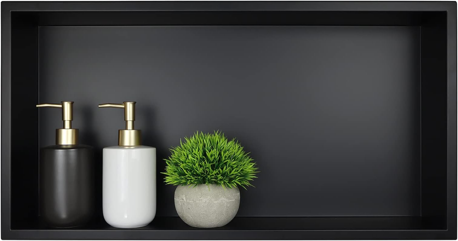 Stainless Steel Shower Niche 24" X 12" Matte Black No Tile Needed Recessed Shower Shelf for Bathroom Storage Over Mount Installation