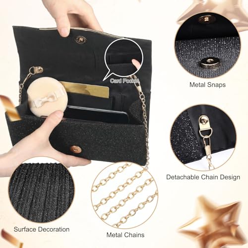 Image of Clutch Purses for Women Evening Bag Formal Dressy | Crossbody Bag with Metal Chain, Stylish Clutch, Pleated Style, Polyester, for Wedding, Prom, Cocktail Party