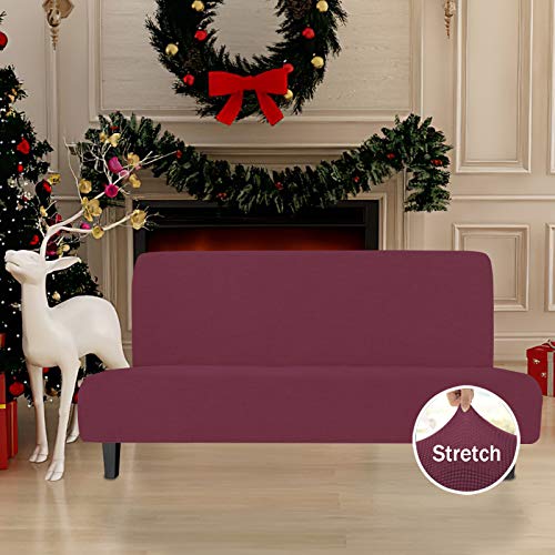 Image of Easy-Going Stretch Large Futon Slipcover Armless Futon Cover ASH Rose | Sofa Bed Furniture Protector Without Armrests with Elastic Bottom for Kids, Soft Jacquard Machine Washable