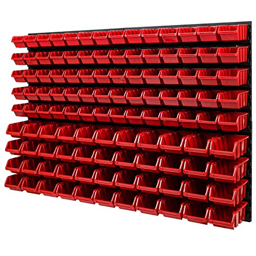 Wandregal Stapelboxen - 1152 x 780 mm - 114 tlg. Boxen Lagersystem Werkzeuglochwand Schüttenregal (Rot)